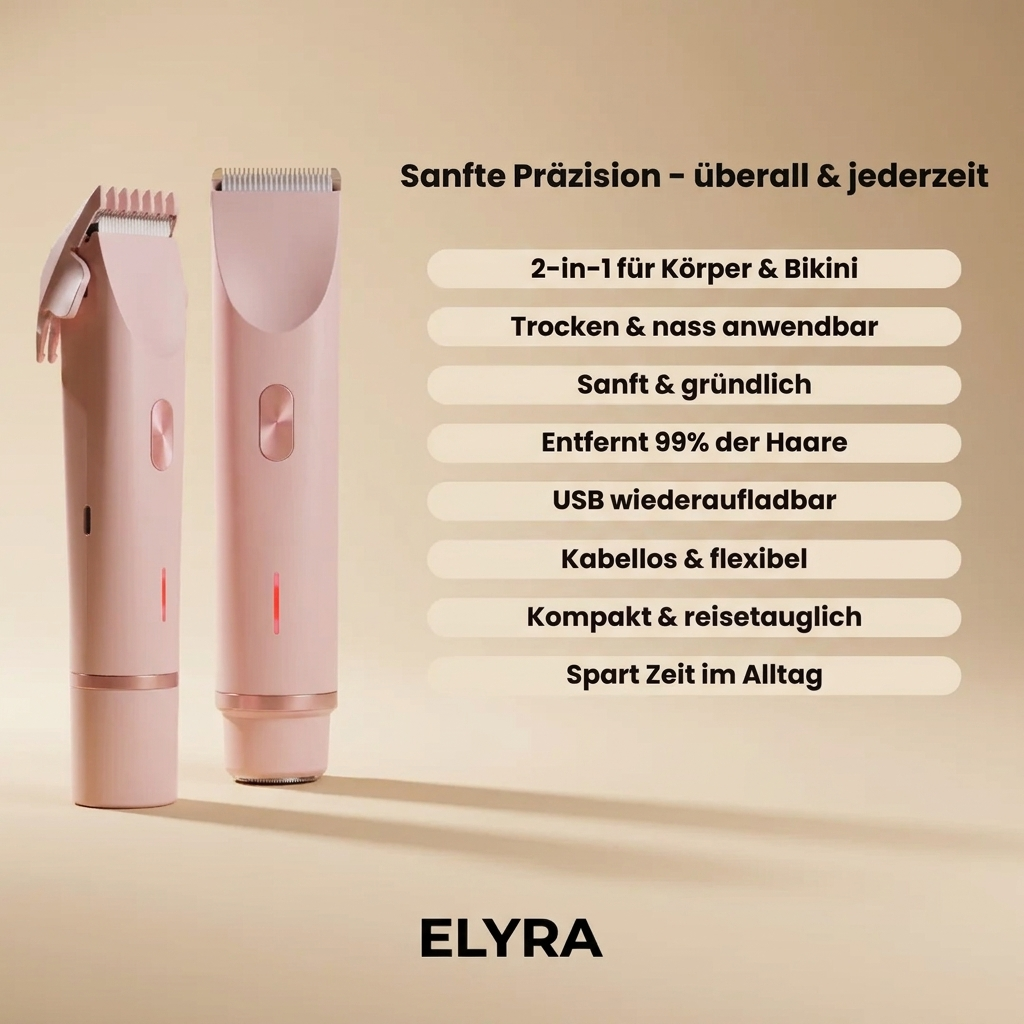 Elyra Silk Shaver — 2-in-1 Elektrorasierer für seidig glatte Haut ohne Pickelchen